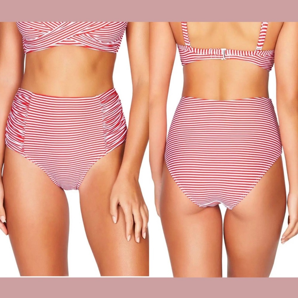 NWT Sea Level High Waist Postano Stripe‎ Bikini Bottoms in Red [ 4 US ]